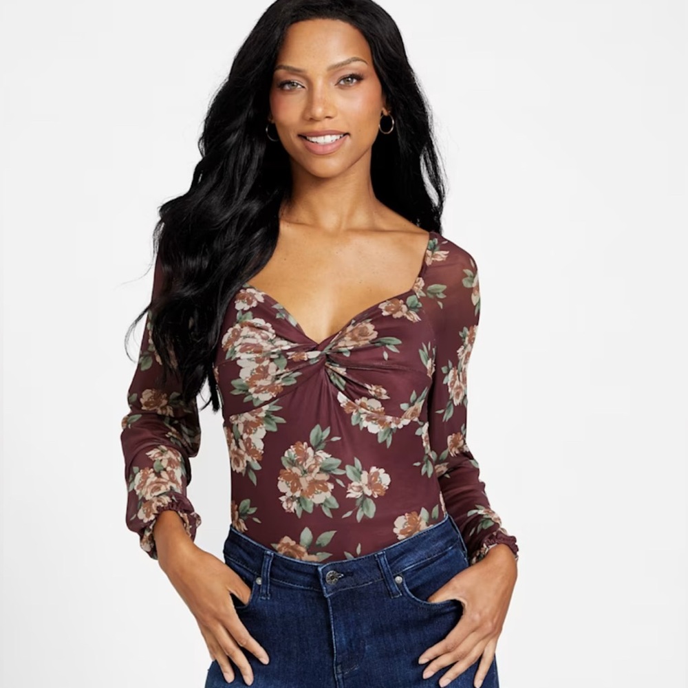 GUESS - Nicole Floral Mesh Bodysuit - Size XL